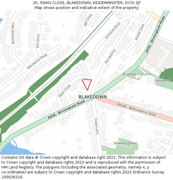 25, SWAN CLOSE, BLAKEDOWN, KIDDERMINSTER, DY10 3JT: Location map and indicative extent of plot