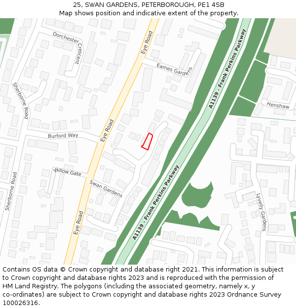 25, SWAN GARDENS, PETERBOROUGH, PE1 4SB: Location map and indicative extent of plot