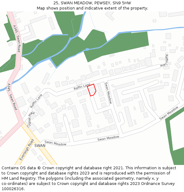 25, SWAN MEADOW, PEWSEY, SN9 5HW: Location map and indicative extent of plot