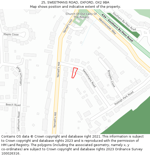 25, SWEETMANS ROAD, OXFORD, OX2 9BA: Location map and indicative extent of plot