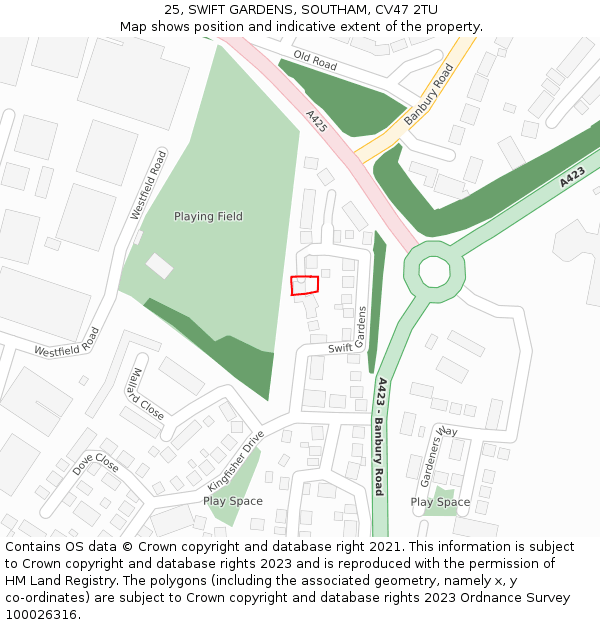 25, SWIFT GARDENS, SOUTHAM, CV47 2TU: Location map and indicative extent of plot