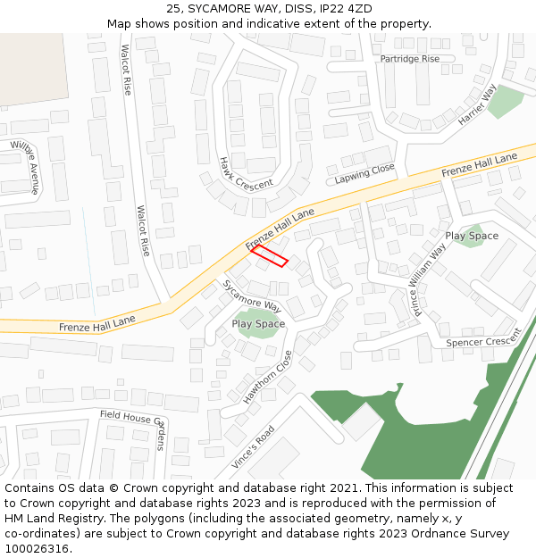 25, SYCAMORE WAY, DISS, IP22 4ZD: Location map and indicative extent of plot