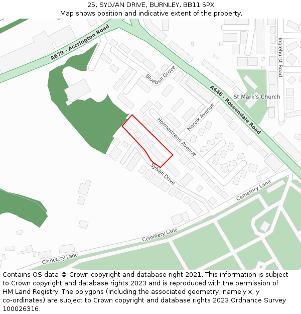 25, SYLVAN DRIVE, BURNLEY, BB11 5PX: Location map and indicative extent of plot