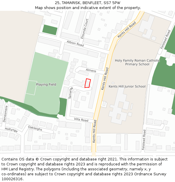 25, TAMARISK, BENFLEET, SS7 5PW: Location map and indicative extent of plot