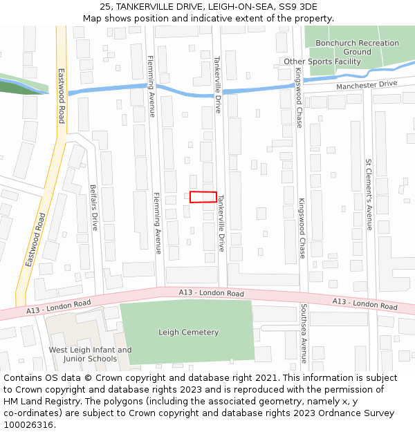 25, TANKERVILLE DRIVE, LEIGH-ON-SEA, SS9 3DE: Location map and indicative extent of plot