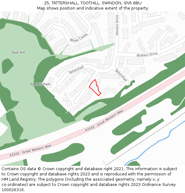 25, TATTERSHALL, TOOTHILL, SWINDON, SN5 8BU: Location map and indicative extent of plot