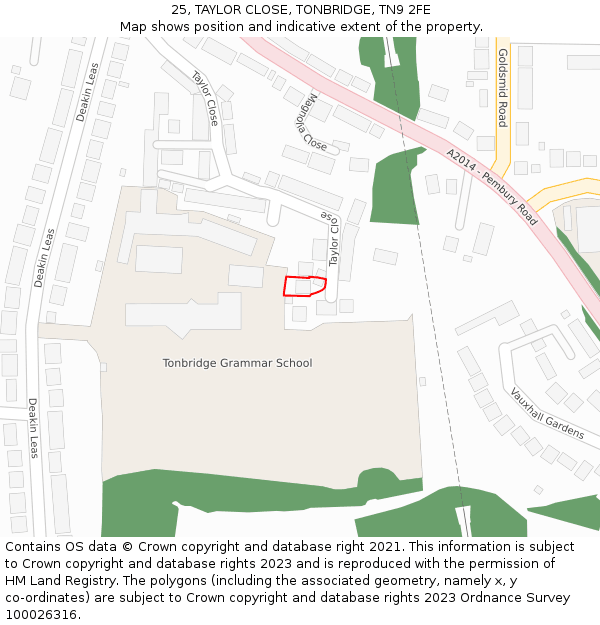 25, TAYLOR CLOSE, TONBRIDGE, TN9 2FE: Location map and indicative extent of plot