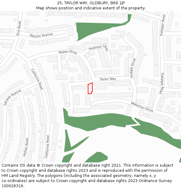 25, TAYLOR WAY, OLDBURY, B69 1JP: Location map and indicative extent of plot