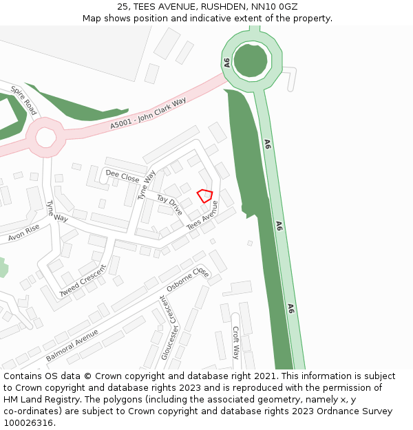 25, TEES AVENUE, RUSHDEN, NN10 0GZ: Location map and indicative extent of plot