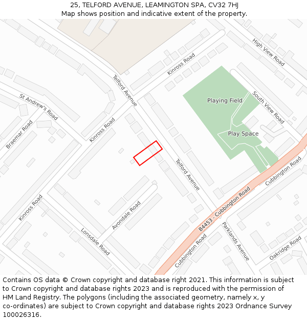 25, TELFORD AVENUE, LEAMINGTON SPA, CV32 7HJ: Location map and indicative extent of plot