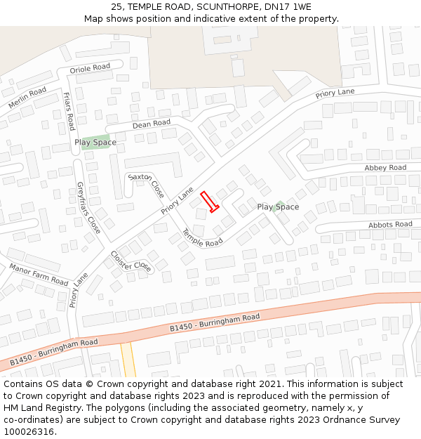 25, TEMPLE ROAD, SCUNTHORPE, DN17 1WE: Location map and indicative extent of plot