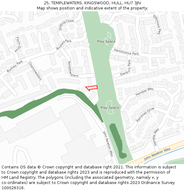 25, TEMPLEWATERS, KINGSWOOD, HULL, HU7 3JN: Location map and indicative extent of plot
