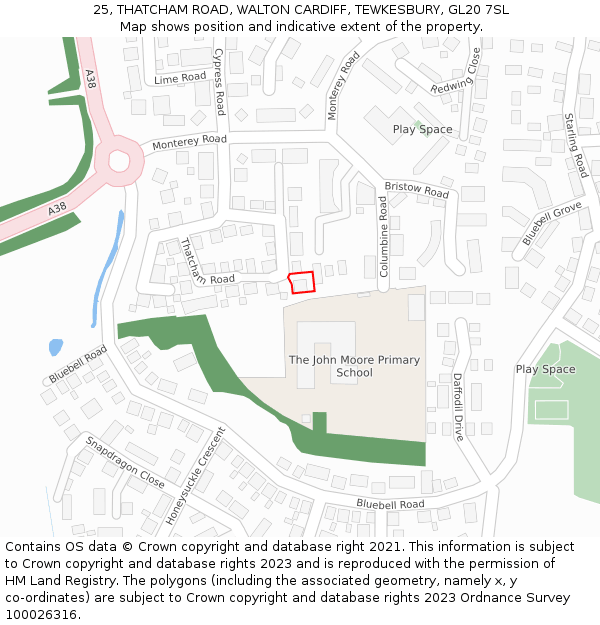 25, THATCHAM ROAD, WALTON CARDIFF, TEWKESBURY, GL20 7SL: Location map and indicative extent of plot