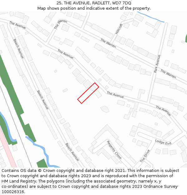 25, THE AVENUE, RADLETT, WD7 7DQ: Location map and indicative extent of plot