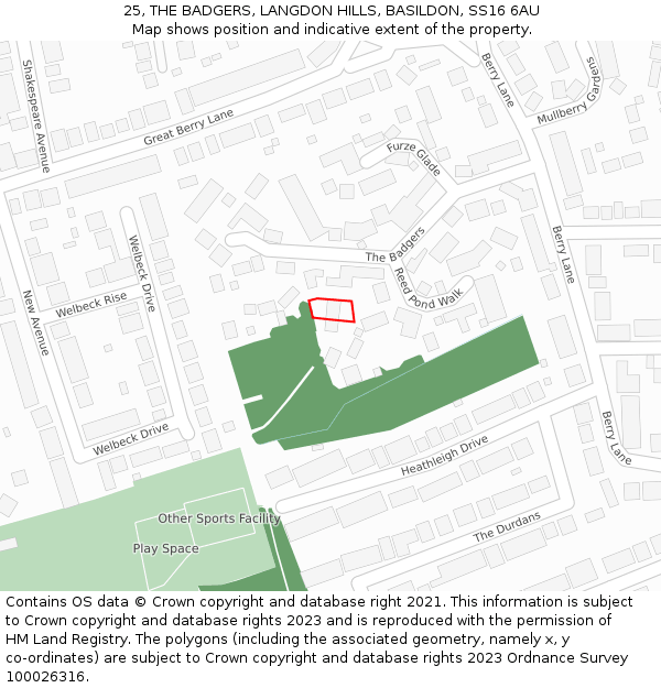 25, THE BADGERS, LANGDON HILLS, BASILDON, SS16 6AU: Location map and indicative extent of plot