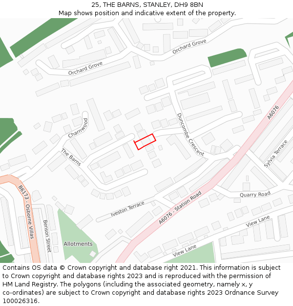 25, THE BARNS, STANLEY, DH9 8BN: Location map and indicative extent of plot