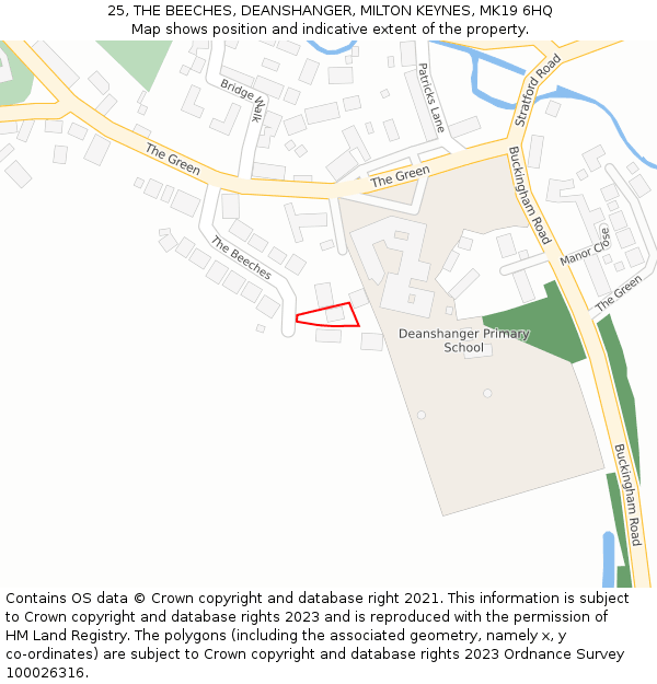 25, THE BEECHES, DEANSHANGER, MILTON KEYNES, MK19 6HQ: Location map and indicative extent of plot