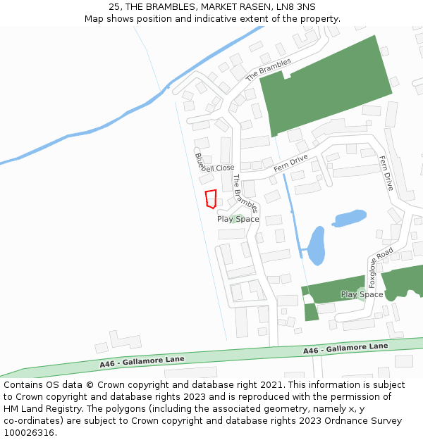 25, THE BRAMBLES, MARKET RASEN, LN8 3NS: Location map and indicative extent of plot