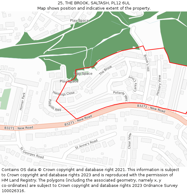 25, THE BROOK, SALTASH, PL12 6UL: Location map and indicative extent of plot