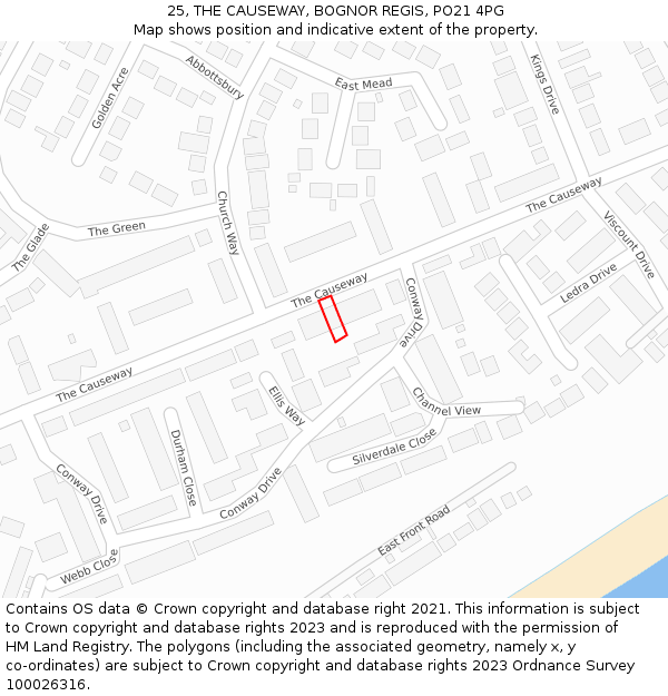 25, THE CAUSEWAY, BOGNOR REGIS, PO21 4PG: Location map and indicative extent of plot