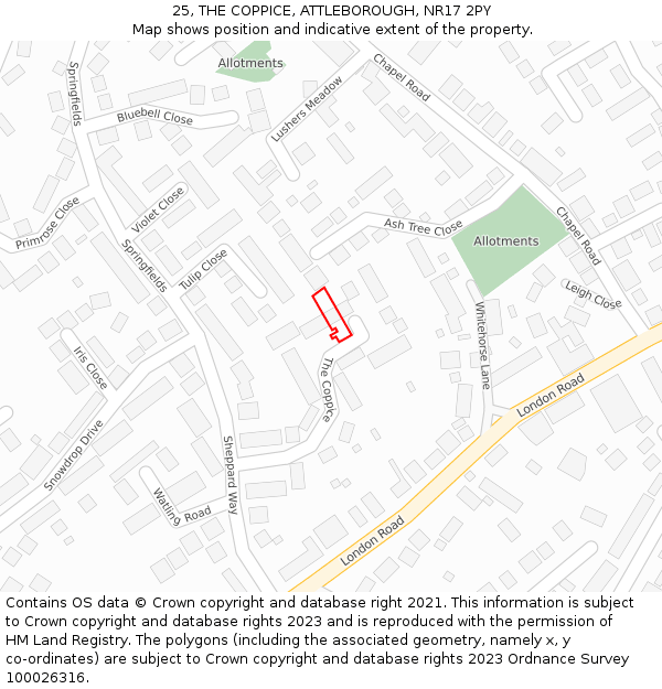 25, THE COPPICE, ATTLEBOROUGH, NR17 2PY: Location map and indicative extent of plot