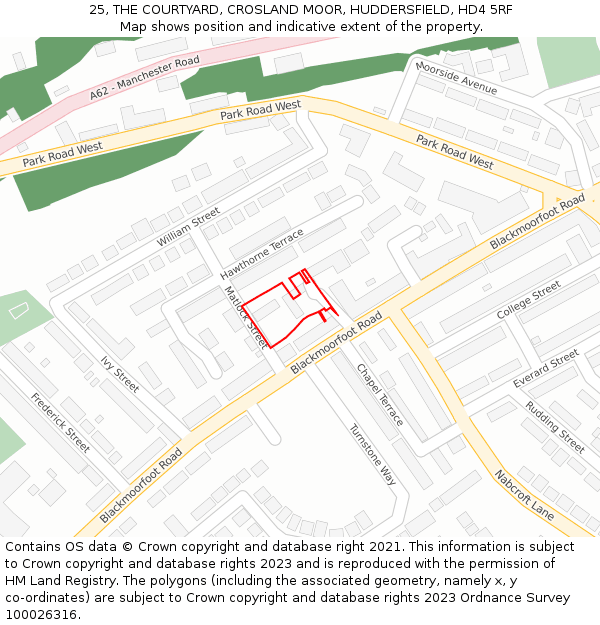 25, THE COURTYARD, CROSLAND MOOR, HUDDERSFIELD, HD4 5RF: Location map and indicative extent of plot