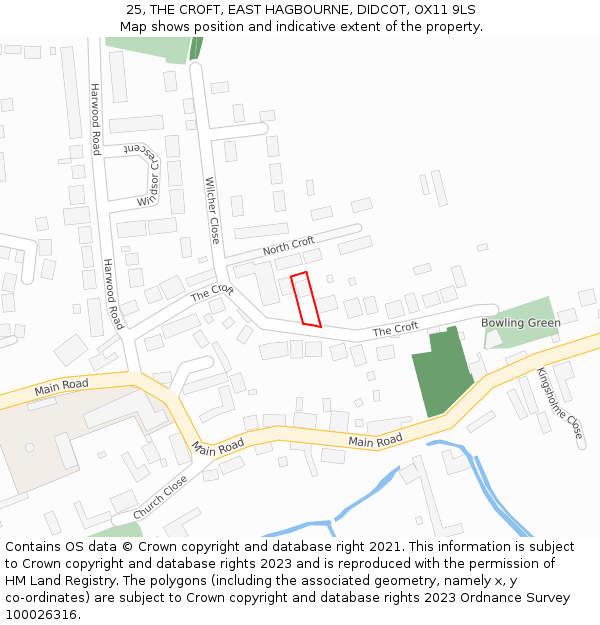 25, THE CROFT, EAST HAGBOURNE, DIDCOT, OX11 9LS: Location map and indicative extent of plot