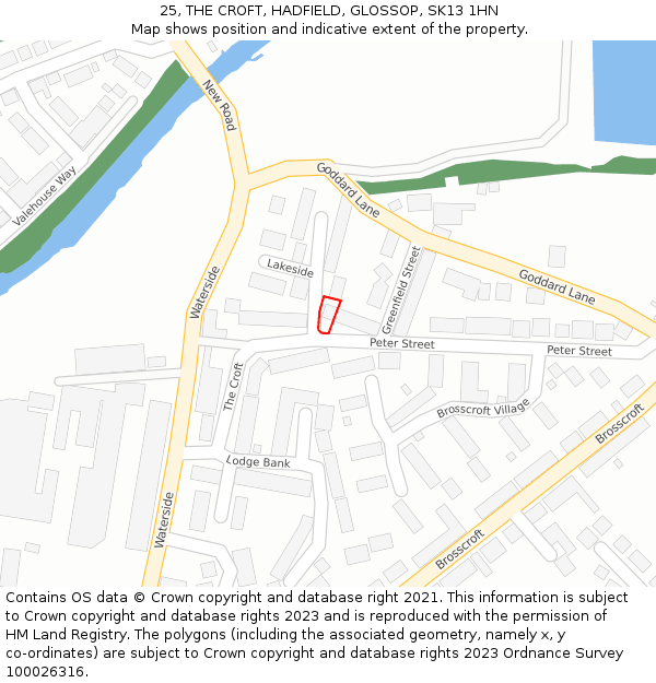 25, THE CROFT, HADFIELD, GLOSSOP, SK13 1HN: Location map and indicative extent of plot