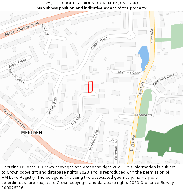 25, THE CROFT, MERIDEN, COVENTRY, CV7 7NQ: Location map and indicative extent of plot