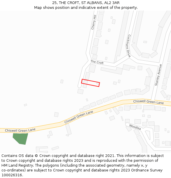 25, THE CROFT, ST ALBANS, AL2 3AR: Location map and indicative extent of plot