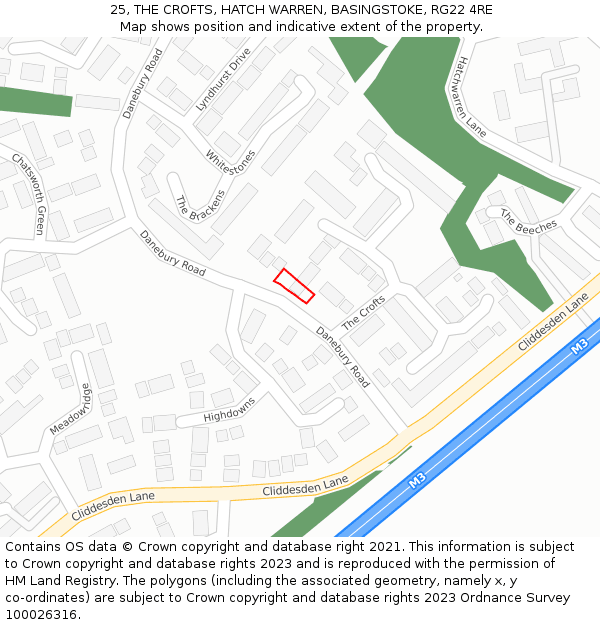 25, THE CROFTS, HATCH WARREN, BASINGSTOKE, RG22 4RE: Location map and indicative extent of plot