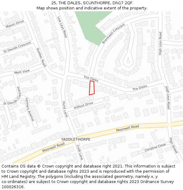25, THE DALES, SCUNTHORPE, DN17 2QF: Location map and indicative extent of plot