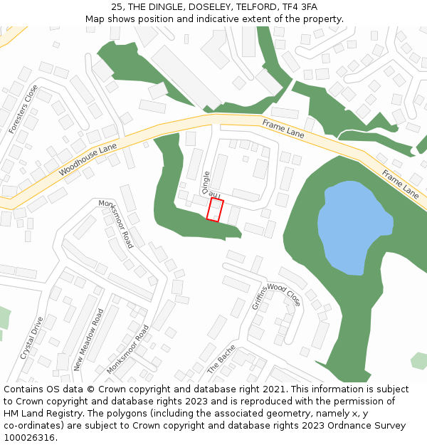 25, THE DINGLE, DOSELEY, TELFORD, TF4 3FA: Location map and indicative extent of plot