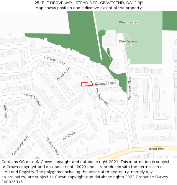 25, THE DROVE WAY, ISTEAD RISE, GRAVESEND, DA13 9JY: Location map and indicative extent of plot