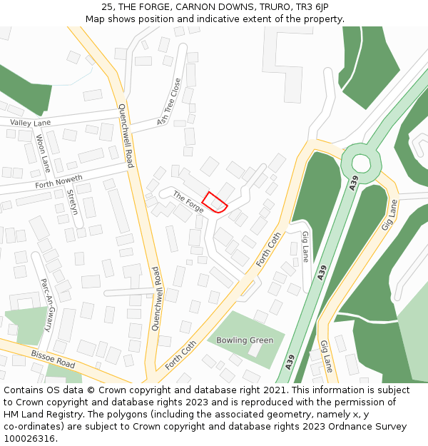 25, THE FORGE, CARNON DOWNS, TRURO, TR3 6JP: Location map and indicative extent of plot