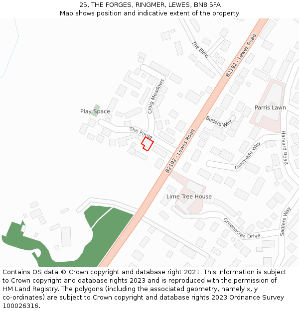 25, THE FORGES, RINGMER, LEWES, BN8 5FA: Location map and indicative extent of plot