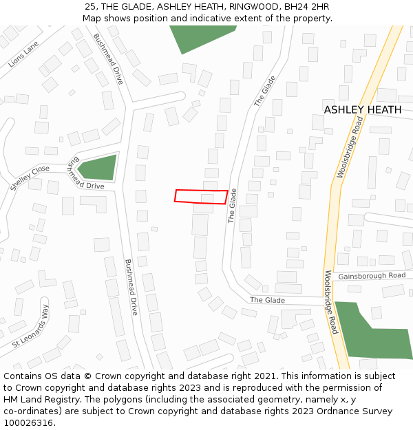 25, THE GLADE, ASHLEY HEATH, RINGWOOD, BH24 2HR: Location map and indicative extent of plot