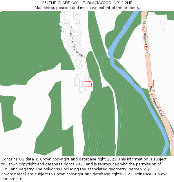 25, THE GLADE, WYLLIE, BLACKWOOD, NP12 2HB: Location map and indicative extent of plot