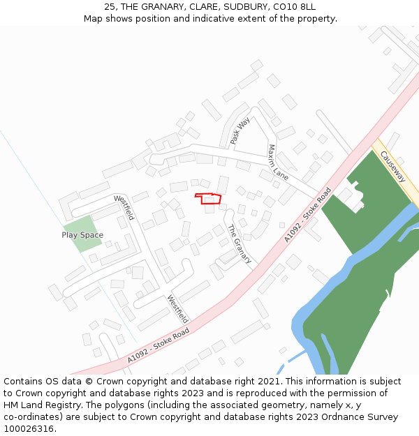 25, THE GRANARY, CLARE, SUDBURY, CO10 8LL: Location map and indicative extent of plot