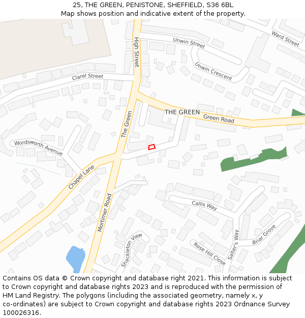 25, THE GREEN, PENISTONE, SHEFFIELD, S36 6BL: Location map and indicative extent of plot