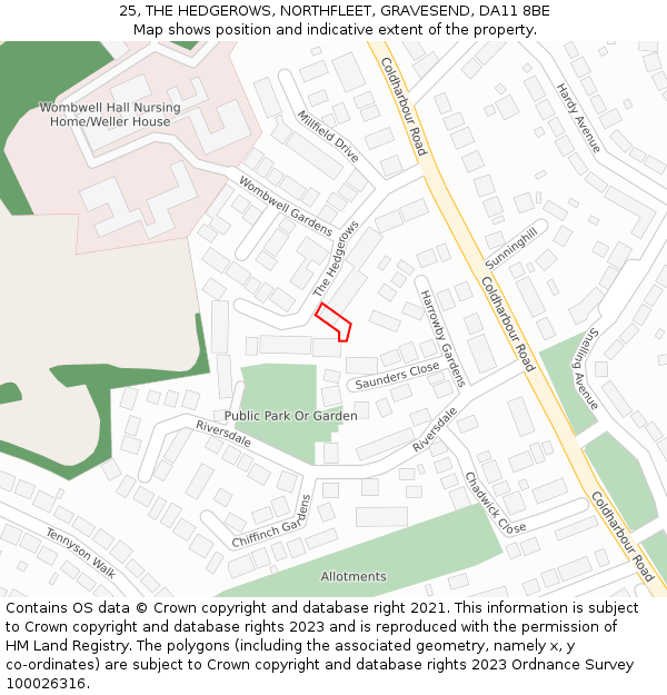 25, THE HEDGEROWS, NORTHFLEET, GRAVESEND, DA11 8BE: Location map and indicative extent of plot