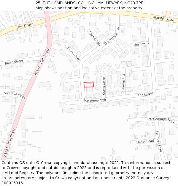 25, THE HEMPLANDS, COLLINGHAM, NEWARK, NG23 7PE: Location map and indicative extent of plot