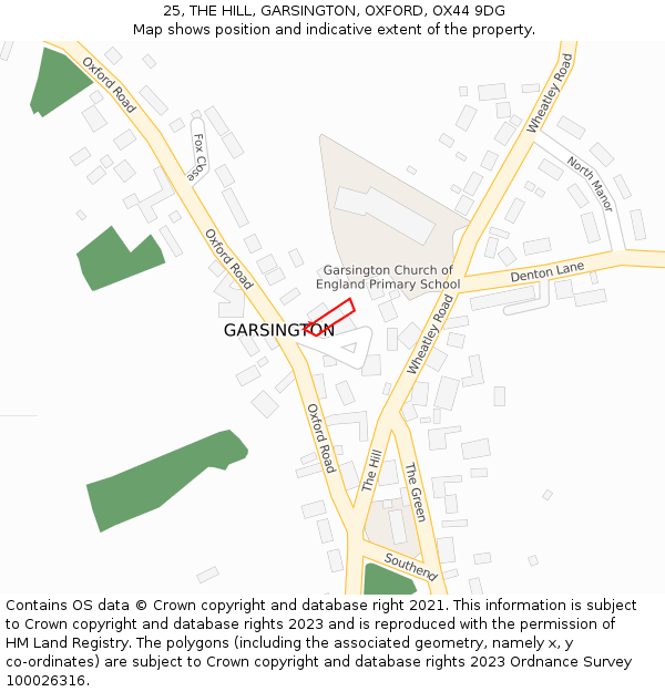 25, THE HILL, GARSINGTON, OXFORD, OX44 9DG: Location map and indicative extent of plot