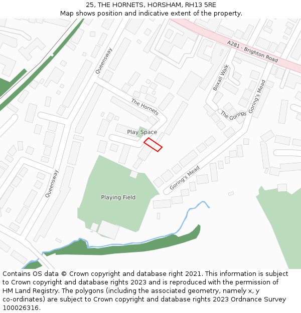 25, THE HORNETS, HORSHAM, RH13 5RE: Location map and indicative extent of plot