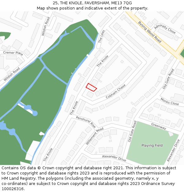 25, THE KNOLE, FAVERSHAM, ME13 7QG: Location map and indicative extent of plot