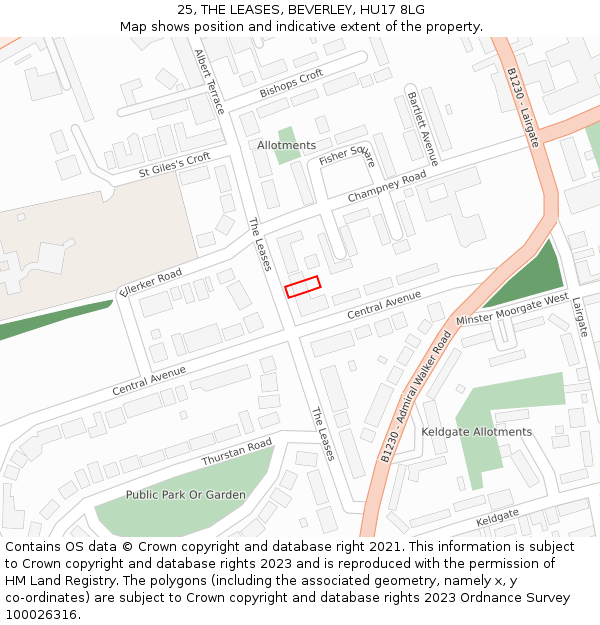 25, THE LEASES, BEVERLEY, HU17 8LG: Location map and indicative extent of plot