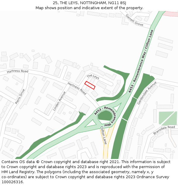 25, THE LEYS, NOTTINGHAM, NG11 8SJ: Location map and indicative extent of plot