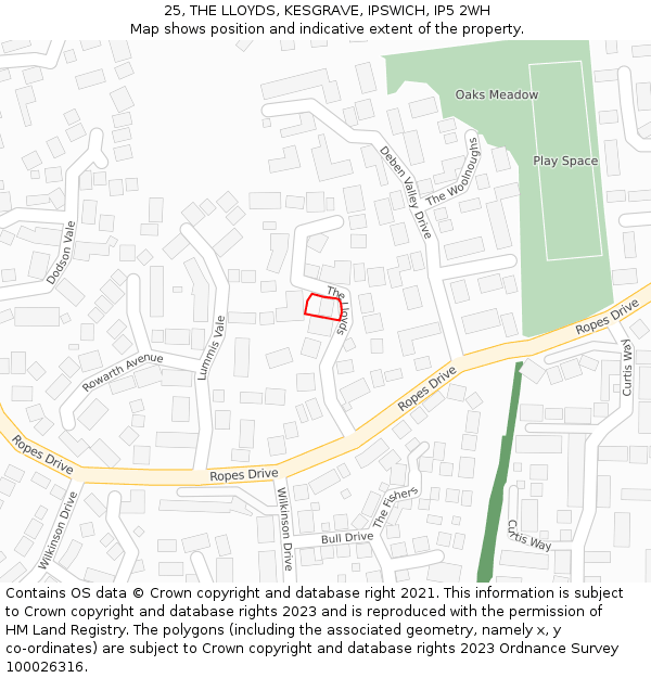 25, THE LLOYDS, KESGRAVE, IPSWICH, IP5 2WH: Location map and indicative extent of plot