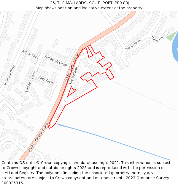 25, THE MALLARDS, SOUTHPORT, PR9 8RJ: Location map and indicative extent of plot