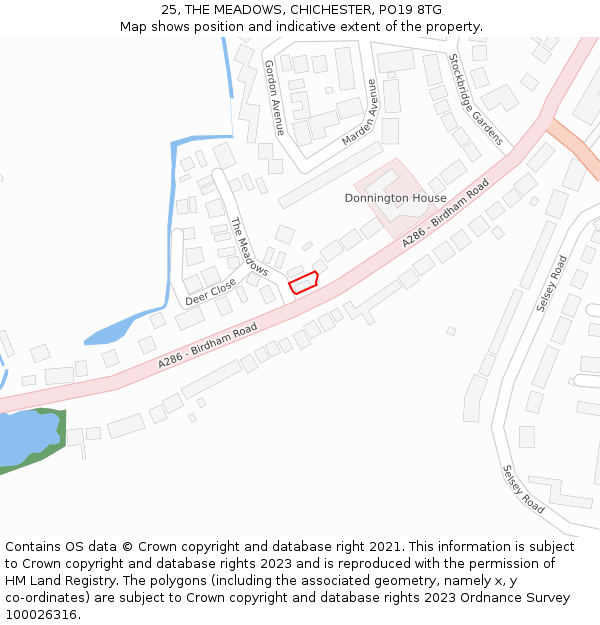 25, THE MEADOWS, CHICHESTER, PO19 8TG: Location map and indicative extent of plot